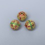 Cloisonné Bead - Green, Red and Raspberry Enamel, 10 mm diameter, 1.8 mm hole, Gold-tone metal color, 1 pc