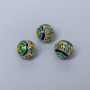 Cloisonné Bead Blue-Green Enamel, 8 mm diameter, 1.5 mm hole, gold-tone metal, 1 pc