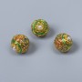 Cloisonné Bead with Enamel in Green, Red, and Blue — 10mm Diameter ±, Hole 2mm, Gold-Tone Metal, 1 pc