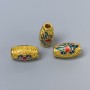 Barrel-shaped Cloisonné Bead with Blue and Red Enamel, 8×14 mm, 3 mm hole, gold-tone metal, 1 pc