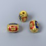 Cloisonné Barrel Bead Findings, red and blue enamel, 9×11 mm diameter, hole diameter about 1.8 mm, golden metal color, 1 pc