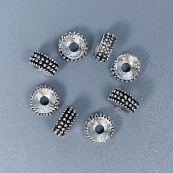 Bead finding, insert, silver metal color; diameter 7×3 mm; hole diameter ~2 mm; packaging 20 g (~34 pcs)