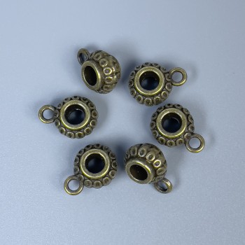 Фурнітура бейл колір металу бронза, розміри 12х8х6мм+- отвори, діаметр 4мм+-, діаметр 2мм+- фасування 20гр. (~18шт. )