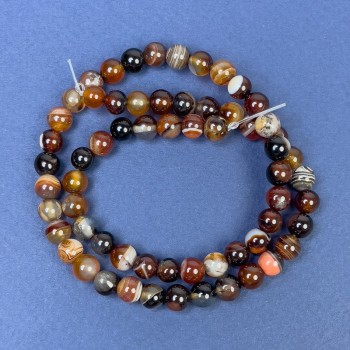 Eye Agate Beads on Thread, Smooth Round Bead, 6mm Diameter, 37cm Length