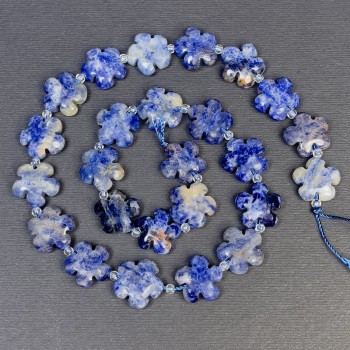 Sodalite Beads Natural Stone Flower Shape, Diameter 15x6mm ±, Hole Diameter About 1mm, Seed Bead Diameter About 3mm, Length About 41cm