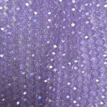 Beads Czech Crystal on a thread, transparent purple with gasoline finish 'Rondelle', diameter 8x6 mm, length 42 cm