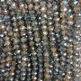 Gray Czech Crystal Beads on Thread, Gray with Silver Coating, Faceted Rondelle, 8x6.5 mm, Length 38-40 cm
