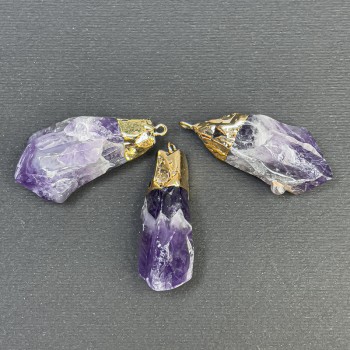 Raw Amethyst Pendant 37×15 mm ± Gold-Toned Metal