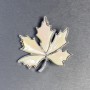 Brooch-Pendant Mother-of-Pearl Leaf, Silvery Metal 45mm+