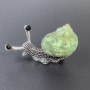 Snail Brooch Pendant, Green Color, Silvery Metal, 53x26mm ± Black Crystals