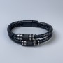 Double-layer men's bracelet in black eco-leather, 10-20mm thickness ± with metal inserts, length 22cm ±, black metal clasp