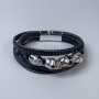 Men's bracelet in black eco-leather with metal inlays, thickness 12–25 mm, length 22 cm, silver-toned metal on the clasp