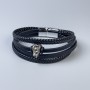 Men's bracelet in black eco-leather with metal inlays, thickness 12-20 mm, length 22 cm, silver-colored metal on the clasp