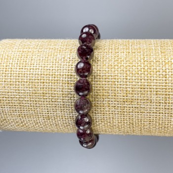 Garnet Bracelet with Smooth Beads, 8 mm Diameter, 18 cm Length, Elastic