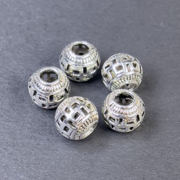 Bead-insert findings, silver-tone, size 9×10.5 mm, hole diameter about 4.5 mm, packaging 5 pcs
