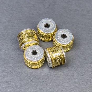 Bead-inlay in silver- and gold-tone metal color, diameter 9×10 mm, hole diameter about 3 mm, price per piece