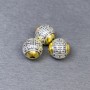 Bead inserts/findings in silver and gold metal tones, 10×9.5 mm, hole Ø ~2 mm, packaging 3 pcs
