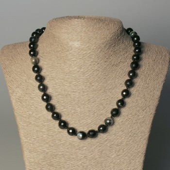 Agate bead necklace, faceted bead, 10 mm diameter ±, 50 mm length ±, with clasp