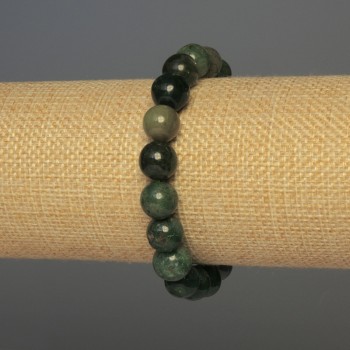 Green Jasper Bracelet with Smooth Beads, 12 mm Diameter, 18 cm Length, Stretch