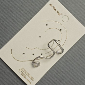 Сережка Каф на вушко сріблястий метал 16х28мм+-білий кристал