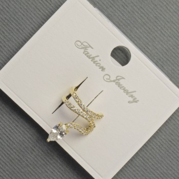 Clip-on Earring 'Snake' Gold-Tone Metal 12x14mm ± White Crystals