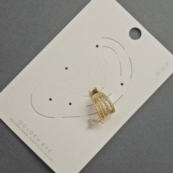 Сережка Каф на вушко золотистий метал 10х14мм+- білі стрази