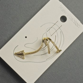 Cafe-style earring for the earlobe, gold-tone metal, 15x35 mm ±, white rhinestones