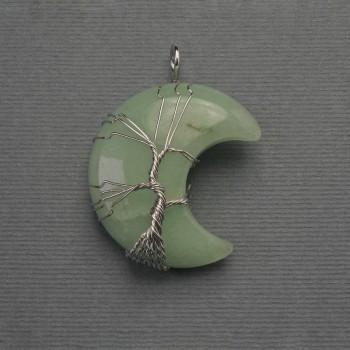 Moon Pendant with Jade in a Silver-Wrapped Setting, Diameter 35mm±, Length 45mm±