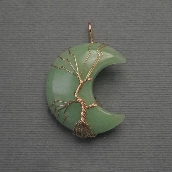 Moon Pendant with Nephrite in a Golden Weave, diameter 35 mm±, length 45 mm±