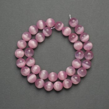 Pink Cat's Eye Beads, pink synthetic stone, smooth round beads, 10 mm diameter, on a thread, length 39 cm+