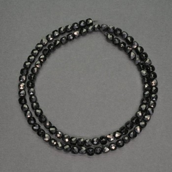 Beads of natural stone Black Tourmaline, small faceted cube, 4 mm diameter, length 38 cm +/-