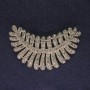 Feather Brooch with White Crystals, Silvery Metal, Diameter 50x43 mm +