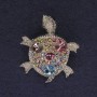 Turtle Brooch, silver color, multicolored rhinestones, silver-toned metal, 36x31 mm+