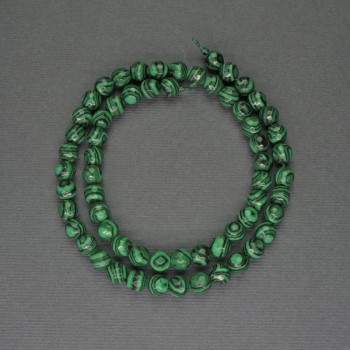 Malachite Beads, Faceted Round Balls, 6 mm Diameter ± on Thread, 36 cm Length