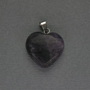 Amethyst Heart Pendant 20x20x25 mm - Silver-Tone Metal