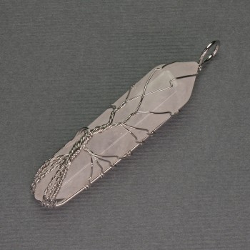 Кулон Гірський кришталь шестигранник кристал 12х50х57мм+- в сріблястому обплетені