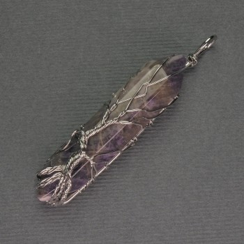 Amethyst Hexagonal Crystal Pendant 12 x 50 x 57 mm +/- in a Silver-Plated Weave