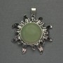 Pendant Sun nephrite natural stone, diameter 42mm ±, length 48mm ± silver-toned metal