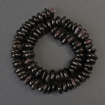 Garnet Beads, Faceted, 10–12×5–6 mm, on a beading thread