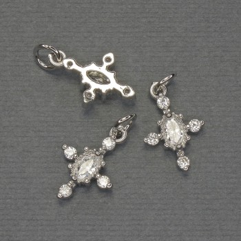 Pendant 'Cross' with white crystals, silver-colored metal, diameter 16×10 mm, length ~20 mm