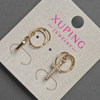 Earrings Xuping cross-shaped with white crystals, diameter 7×12 mm ±, length 23 mm ±, 18K gold plating