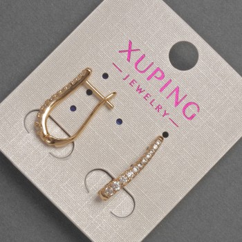 Xuping Earrings with White Crystals, 2 mm Diameter, 20 mm Length, 18K Gold Plating