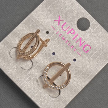 Xuping Earrings with White Rhinestones, 14 mm Diameter, 18 mm Length, 18K Gold Plating