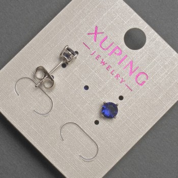 Xuping Stud Earrings with Blue Crystal, 5 mm Diameter, Rhodium Plated