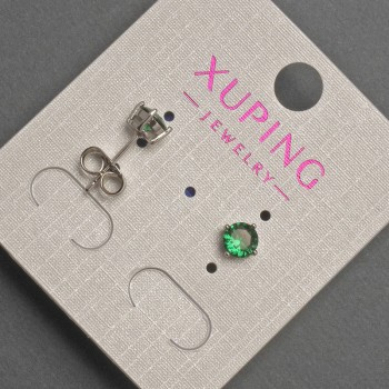 Xuping stud earrings with a green crystal, diameter 5 mm ± rhodium