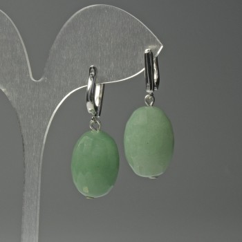 Faceted nephrite oval earrings, 15×20 mm, length 36 mm