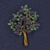 Tree Brooch-Pendant with Amethyst, Green and Brown Enamel, Gold-Tone Metal 45x55 mm+
