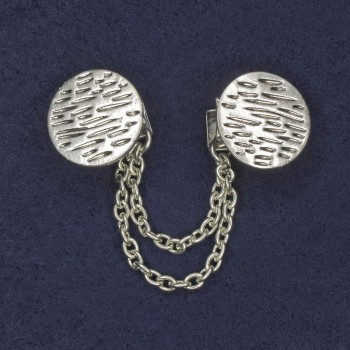Cardigan Brooch-Clip, Silver-Toned Metal, Diameter 20 mm ±, Chain Length 9 cm ±