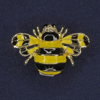 Brooch 'Bee' yellow and black enamel, black crystals, gold-tone metal 25×35 mm+