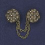 Bronze cardigan brooch with white rhinestones, metal, diameter 20 mm ±, chain length 9 cm ±